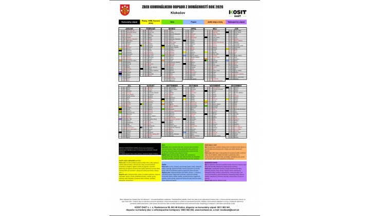 Harmonogram vývozu 2026