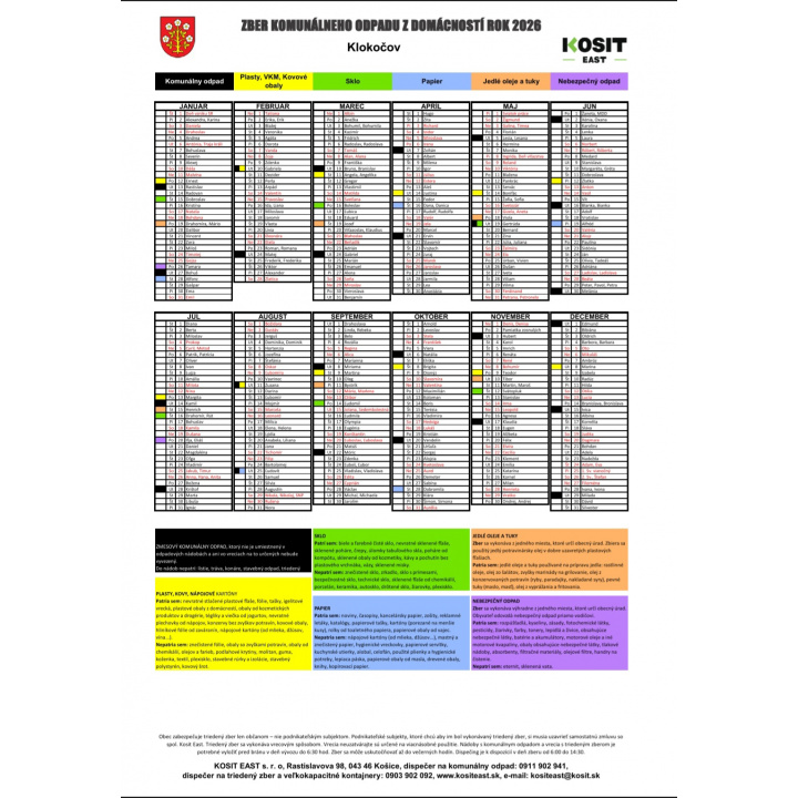 Harmonogram vývozu 2026