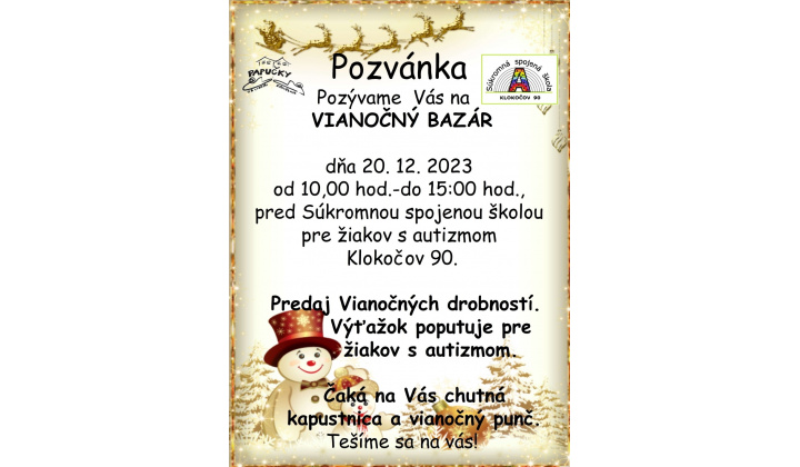Pozvánka na vianočný bazár