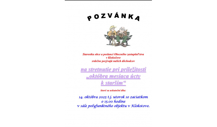Pozvánka - úcta k starším